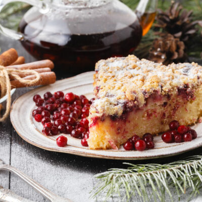 Cranberry Nut Coffee Cake on a white plate