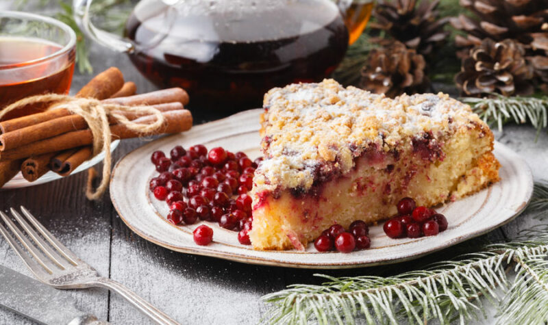 Cranberry Nut Coffee Cake on a white plate