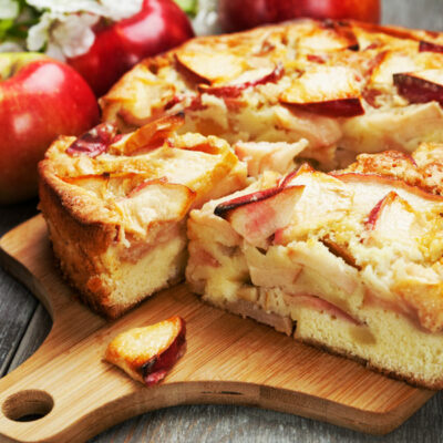 Apple cake on a cutting board