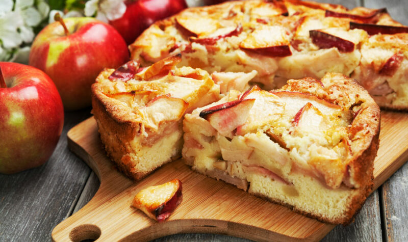 Apple cake on a cutting board