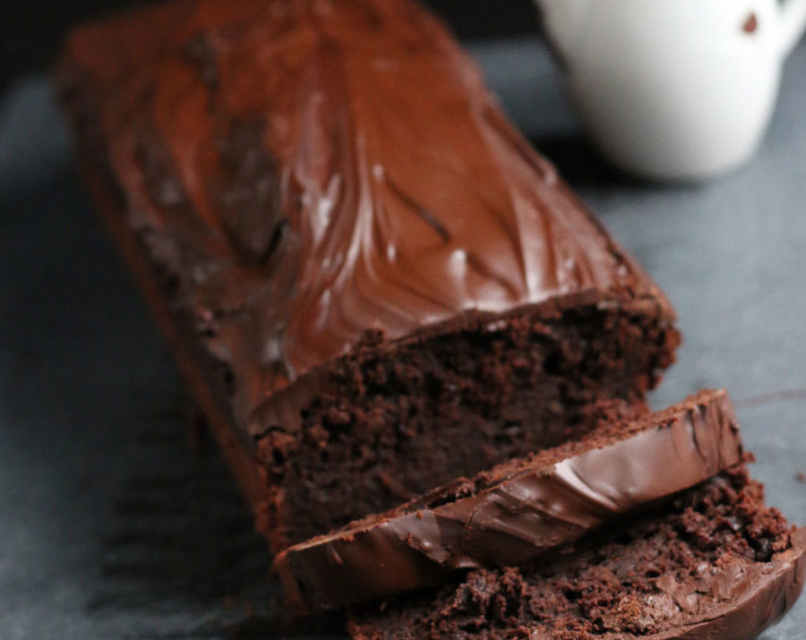 Chocolate Sauerkraut Cake with glass of milk