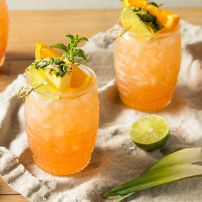 Cocktail with pineapple and orange juice