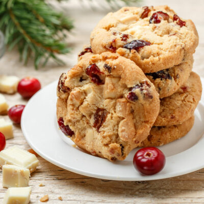 Christmas cookies with white chocolate chips and cranberries