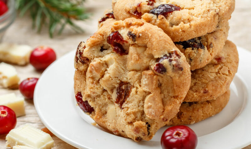 Christmas cookies with white chocolate chips and cranberries