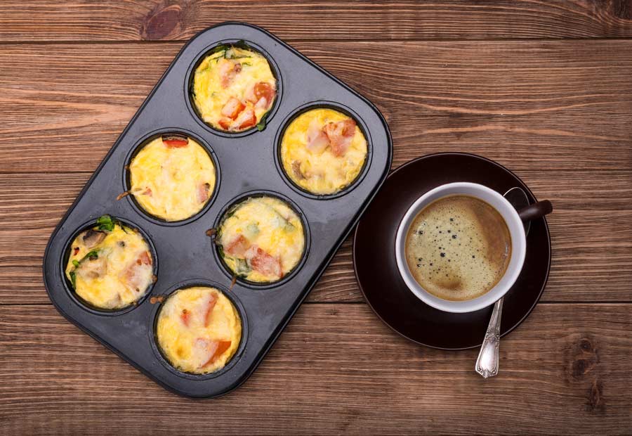 Omelet Biscuit cups with cup of coffee
