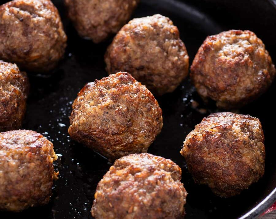 Meatballs on a cast iron skillet