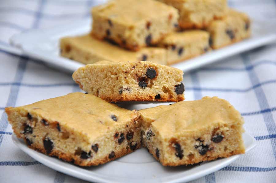 Chocolate chip bars on a plate