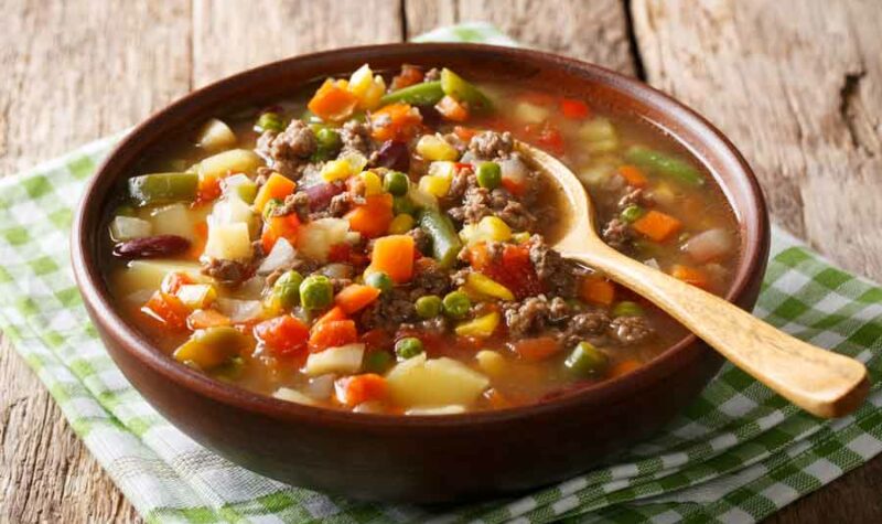 Tomato soup with ground beef and vegetables