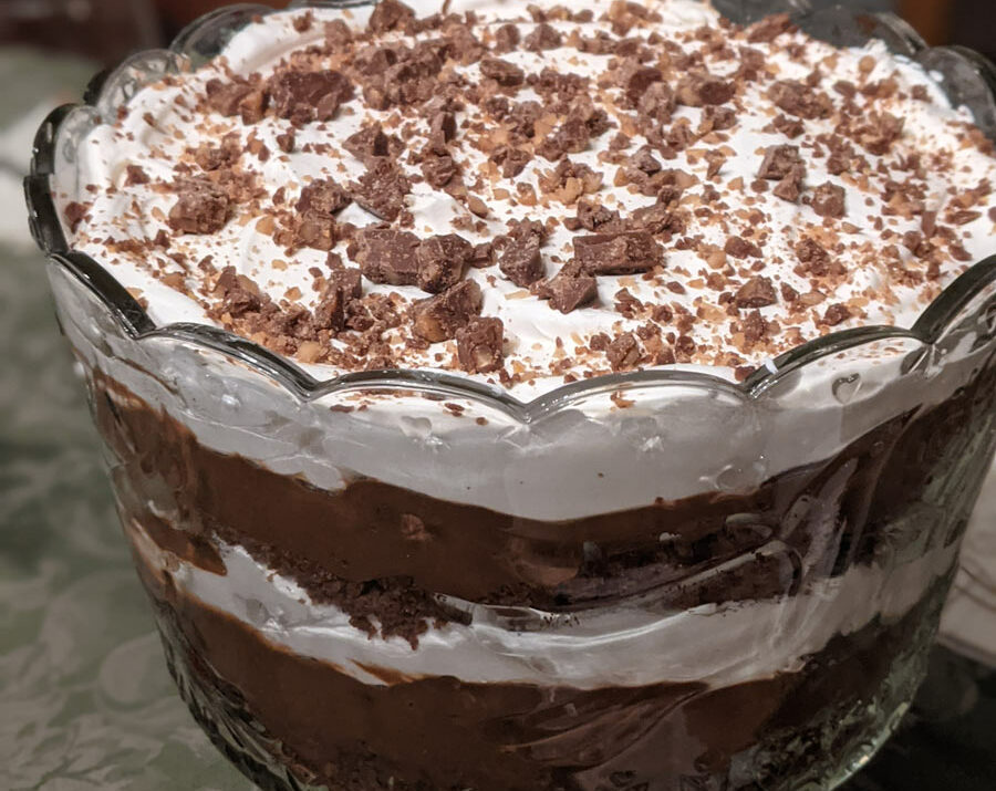 Chocolate Trifle covered with toffee bits