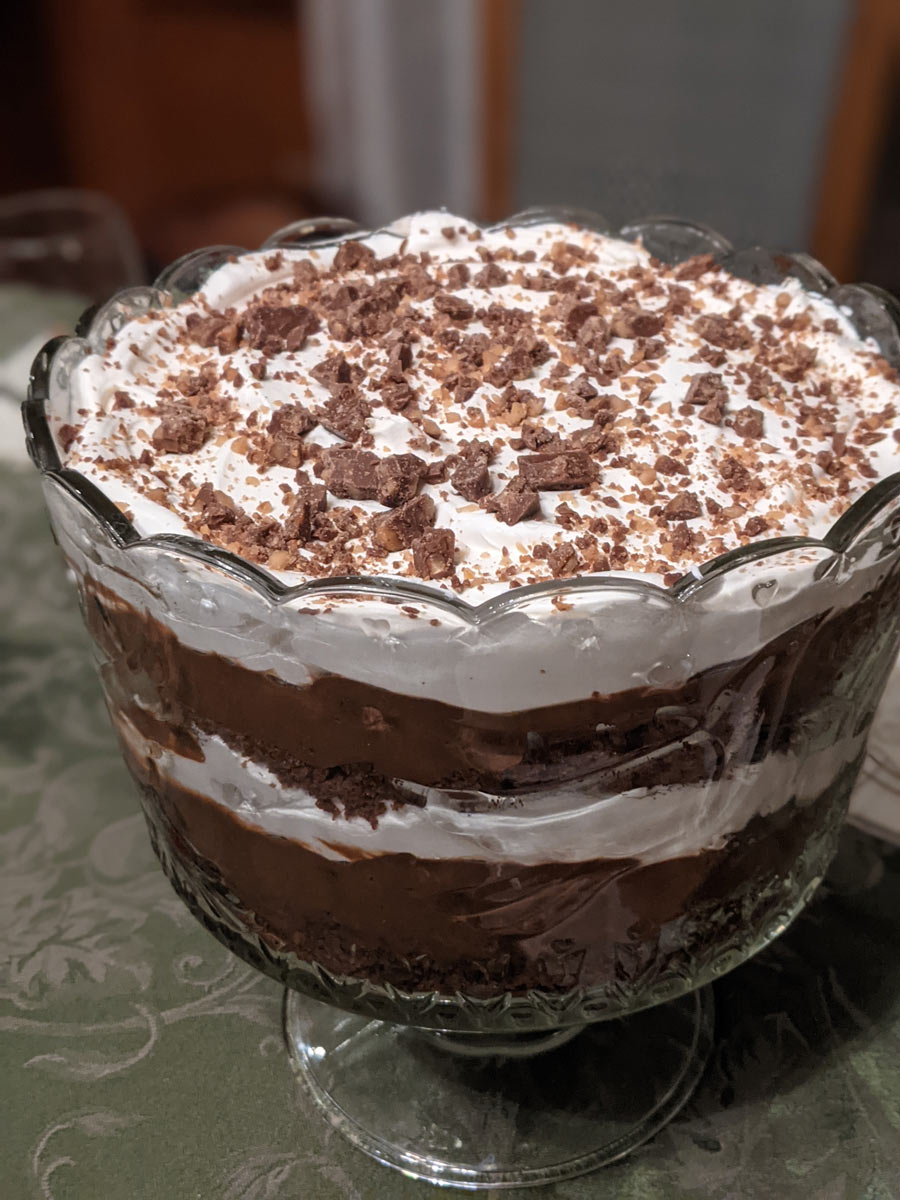 Chocolate Trifle covered with toffee bits