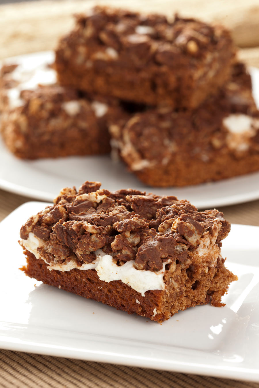 Marshmallow Brownies on a white plate