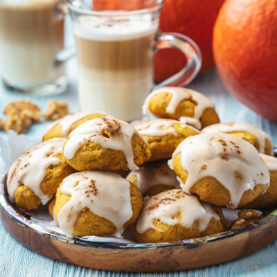 Pumpkin cookies covered in glaze