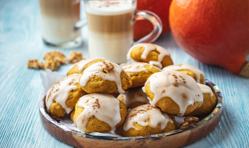 Pumpkin cookies covered in glaze