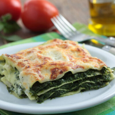 Spinach Lasagna on a white plate