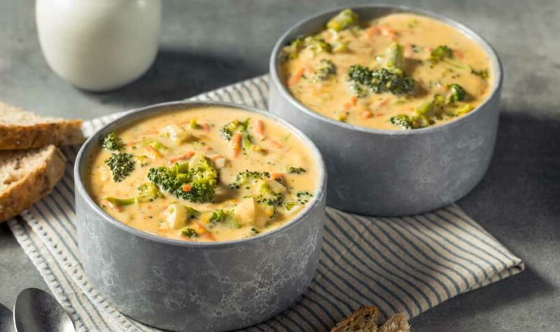 Cream of Broccoli soup in 2 bowls