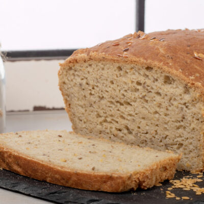 Homemade oat bread on a cutting board