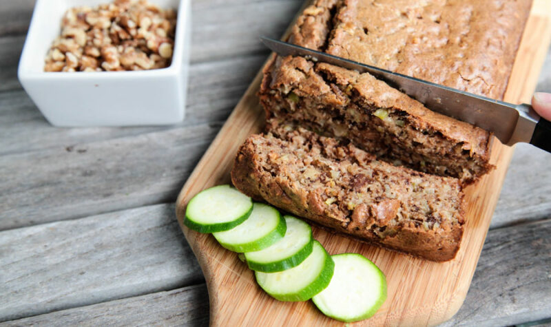 Zucchini bread on a cutting board