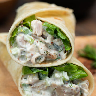 Chicken salad wraps in tortillas