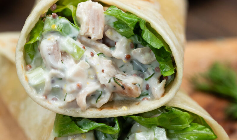 Chicken salad wraps in tortillas
