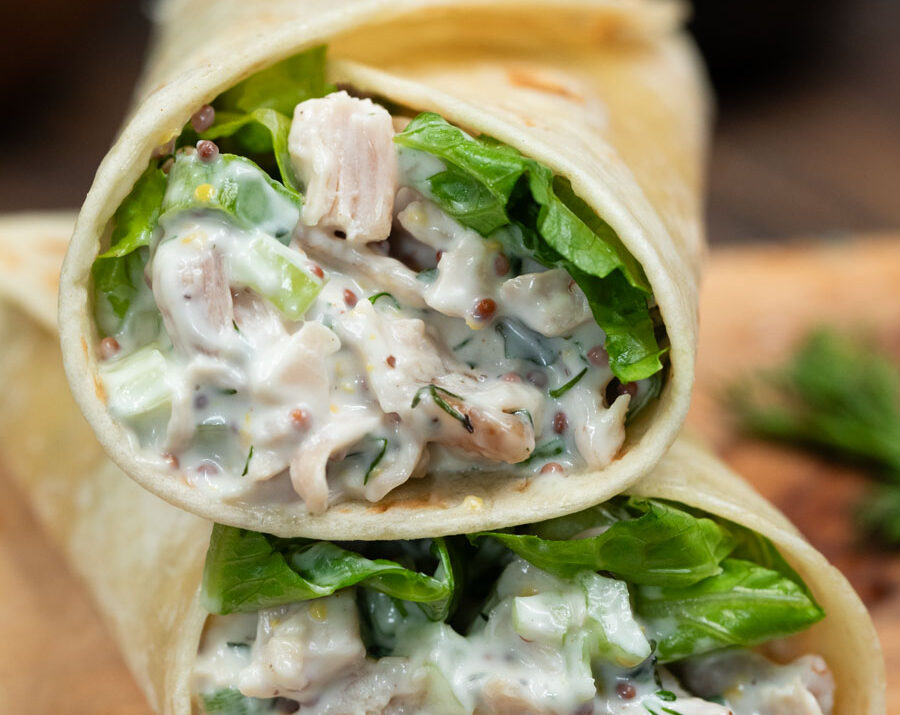 Chicken salad wraps in tortillas