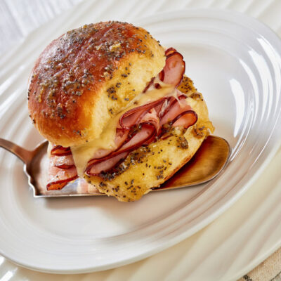 Mini ham sandwiches on Hawaiian rolls