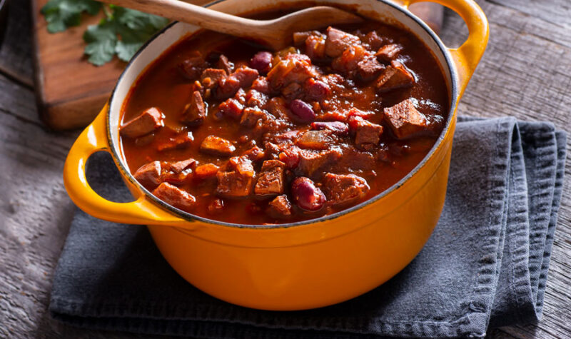 Chicken chili in an orange pot