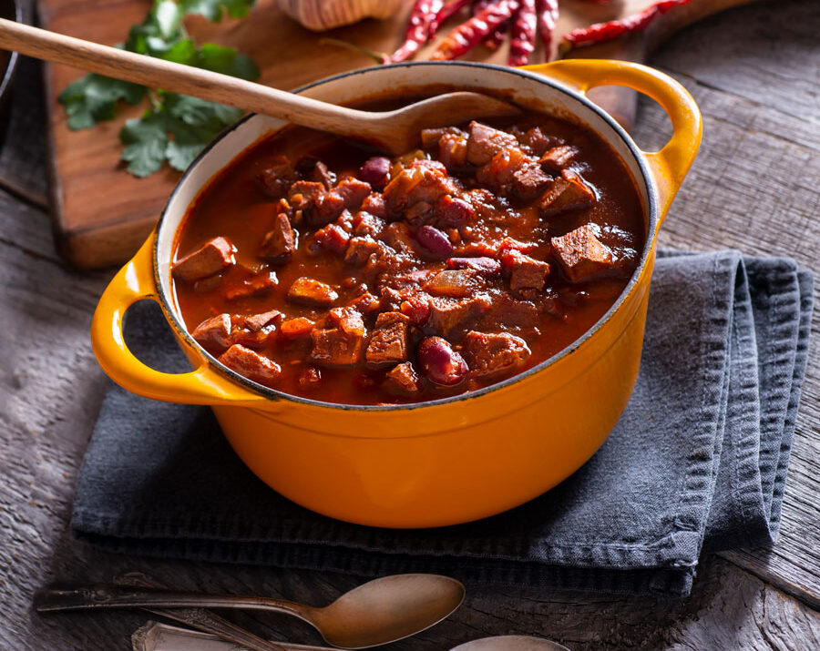Chicken chili in an orange pot
