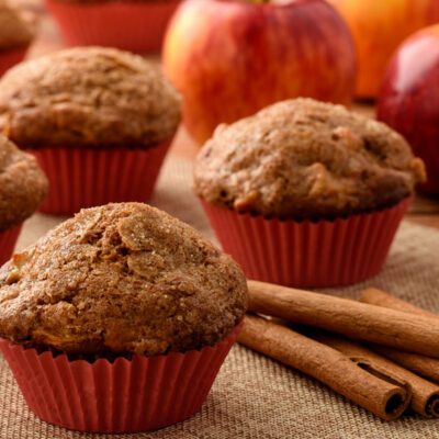 Sweet muffins with apples and cinnamon. - stock photo