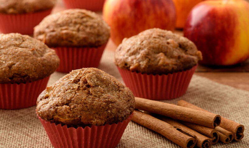 Sweet muffins with apples and cinnamon. - stock photo