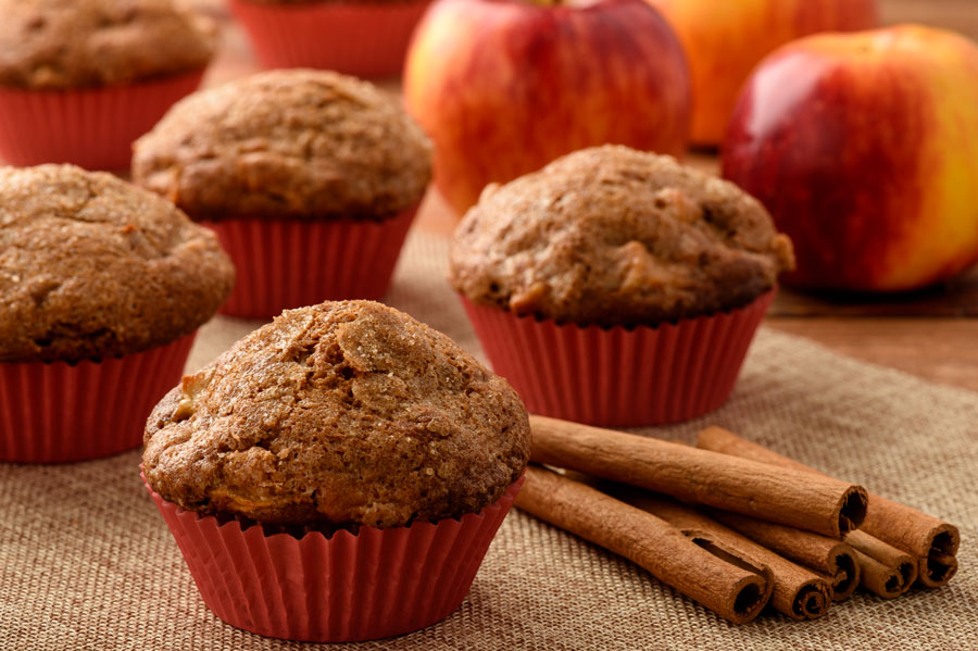 Sweet muffins with apples and cinnamon. - stock photo