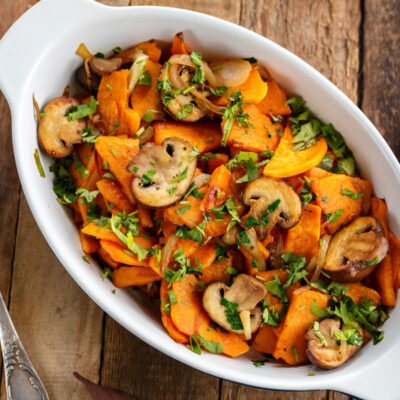 Root veggies in a pan