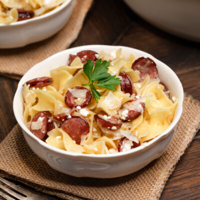 Haluski with cabbage and kielbasa