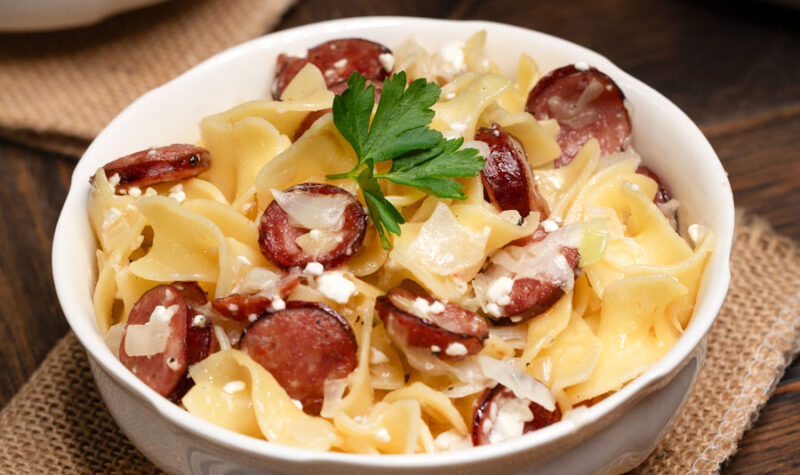 Haluski with cabbage and kielbasa