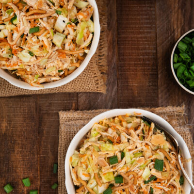 Sesame Chicken Crunch Salad in a white bowl
