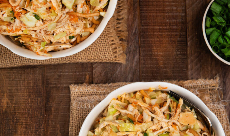 Sesame Chicken Crunch Salad in a white bowl