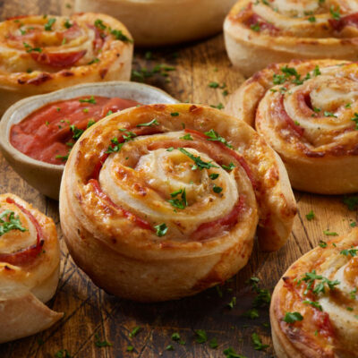 Pizza pinwheels with dipping sauce