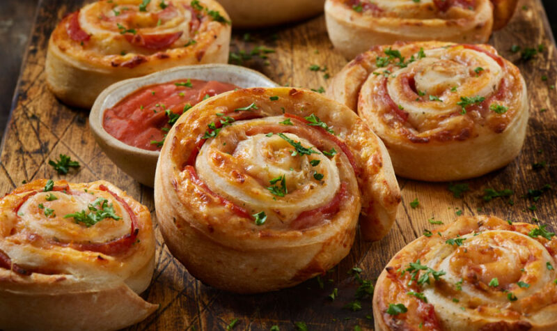 Pizza pinwheels with dipping sauce