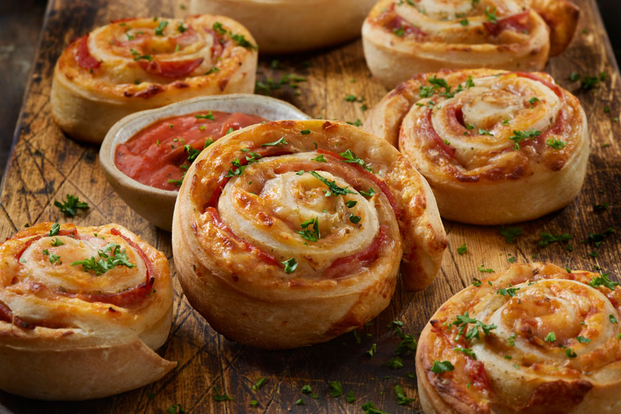 Pizza pinwheels with dipping sauce